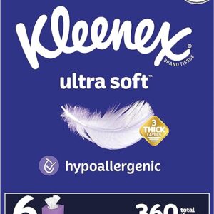 Kleenex Ultra Soft Facial Tissues, 6 Cube Boxes, 60 Tissues per Box, 3-Ply (360 Total Tissues)