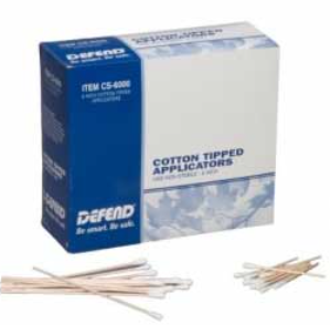 52355 Defend 3" Cotton Tipped Applicators, Non-sterile, made from all wood dowels Box of 100