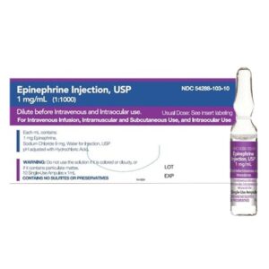 29756 Epinephrine, Preservative Free 1 mg / mL (1:1000) Injection 1 mL