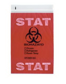 96385 Specimen Transport Bag with Document Pouch 6 X 9 Inch Zip Closure STAT / Biohazard Symbol NonSterile