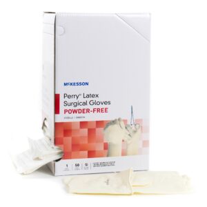 Surgical Glove Perry Size 8.5 Sterile Latex Standard Cuff Length Smooth Cream Chemo Tested Box of 50