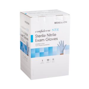 Exam Glove Confiderm STR Medium Sterile Pair Nitrile Standard Cuff Length Textured Fingertips Blue Box of 50