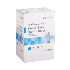 Exam Glove Confiderm STR Large Sterile Pair Nitrile Standard Cuff Length Textured Fingertips Blue Box of 50