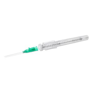 Peripheral IV Catheter Prevent R 18 Gauge 1.16 Inch Polyurethane Straight Hub Blood Control Push Button Safety Box of 50