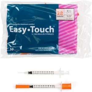 Insulin Syringes with Needle 0.5mL, 28 Gauge, 1/2 Inch Needle Box of 100