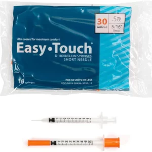 Insulin Syringes with Needle 0.5mL, 30 Gauge, 5/16 Inch Needle Box of 100