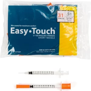 Insulin Syringes with Needle 0.5mL, 31 Gauge, 5/16 Inch Needle Box of 100