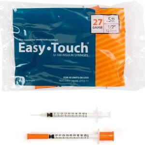 Insulin Syringes with Needle 0.5mL, 27 Gauge, 1/2 Inch Needle Box of 100