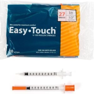 Insulin Syringes with Needle 1mL, 27 Gauge, 1/2 Inch Needle Box of 100
