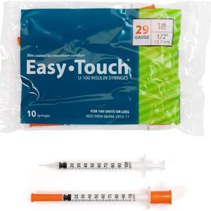 Insulin Syringes with Needle 1mL, 29 Gauge, 1/2 Inch Needle Box of 100