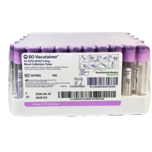 367856 BD Vacutainer Venous Blood Collection Tube K2 EDTA Additive 3 mL BD Hemogard Closure Plastic Tube Box of 100