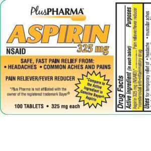 Aspirin 325mg Coated Tablets Bottle of 100