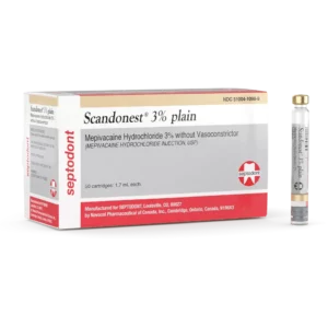 Scandonest 3% Plain - Mepivacaine 3% Local Anesthetic without Vasoconstrictor. Box of 50 - 1.7 mL